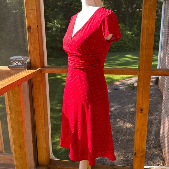 La Chateau Red Polka Dot Dress - Elegant, Flattering Fit - Picture 3 of 12